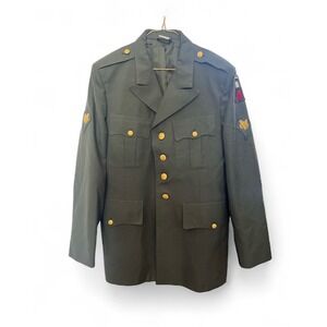 Vtg US ARMY Green Uniform Dress Jacket Vietnam Era Mens 42L  Rank Patches Wool